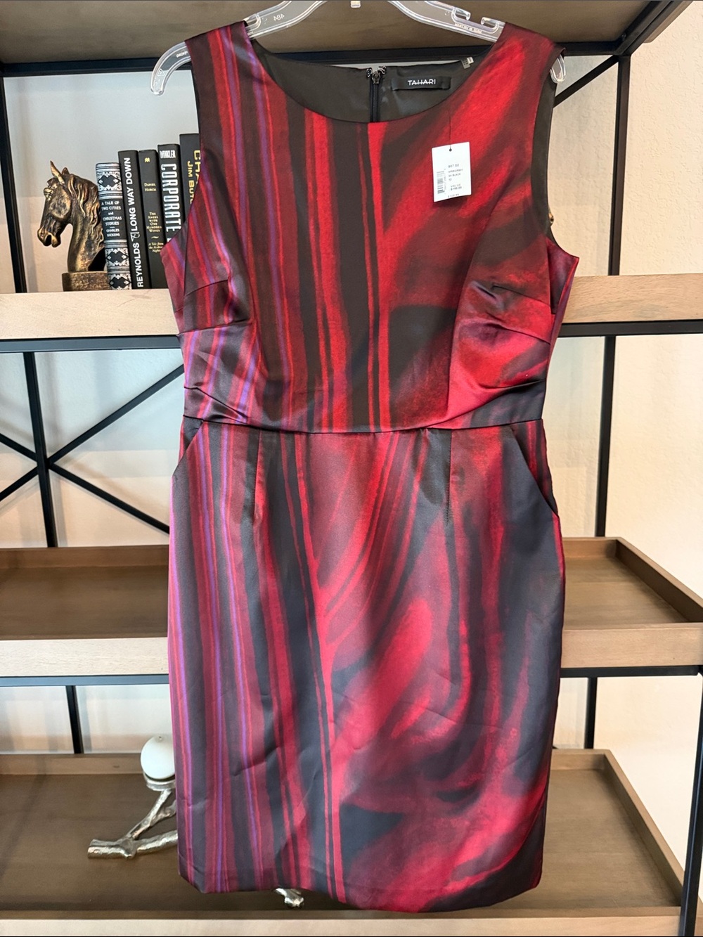 Tahari Red and Black Sleeveless Sheath Dress